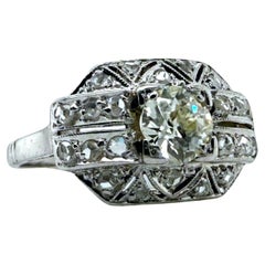 Anello vintage Art of Vintage in platino con diamante vecchio europeo e taglio a rosa