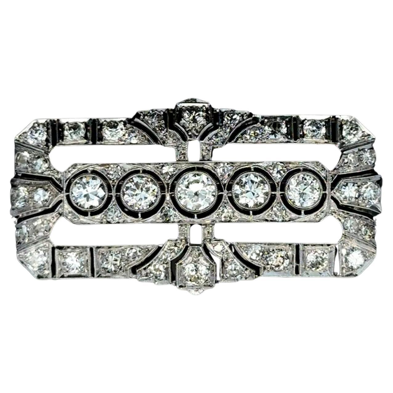 Spilla francese d
epoca Art Deco in platino con diamante rettangolare