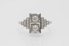 Vintage Art Deco Platinum Ring with Old Brilliant-Cut Diamonds 1940s