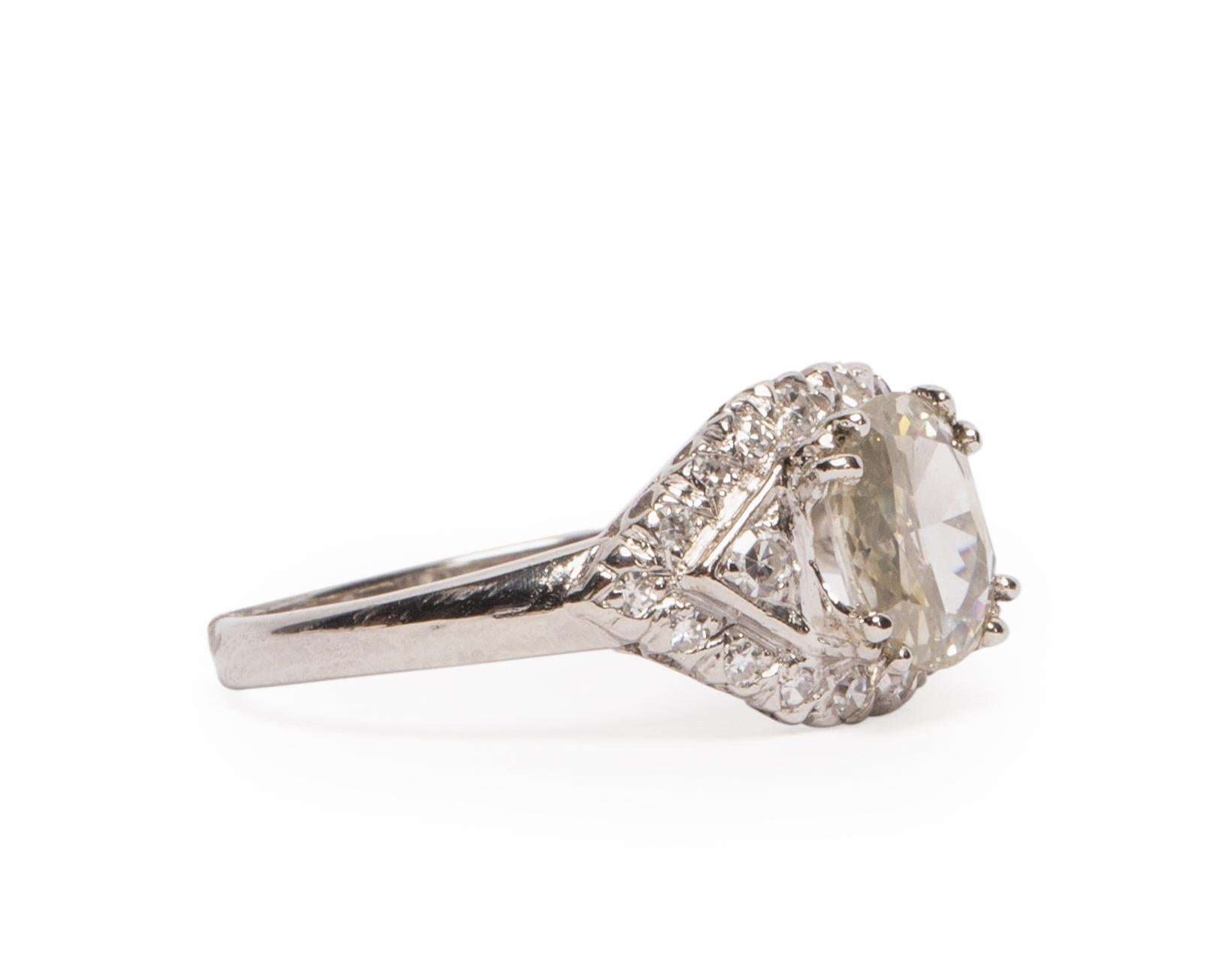 Women's Vintage Art Deco Platinum Rose Cut Diamond Engagement Ring with Diamond Accents