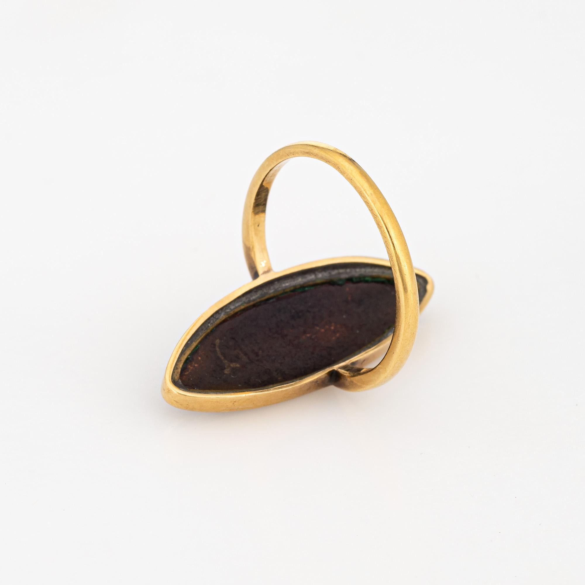 Vintage Art Deco Polychrome Enamel Ring Navette 18k Yellow Gold Sz 6.25 Portrait For Sale 1