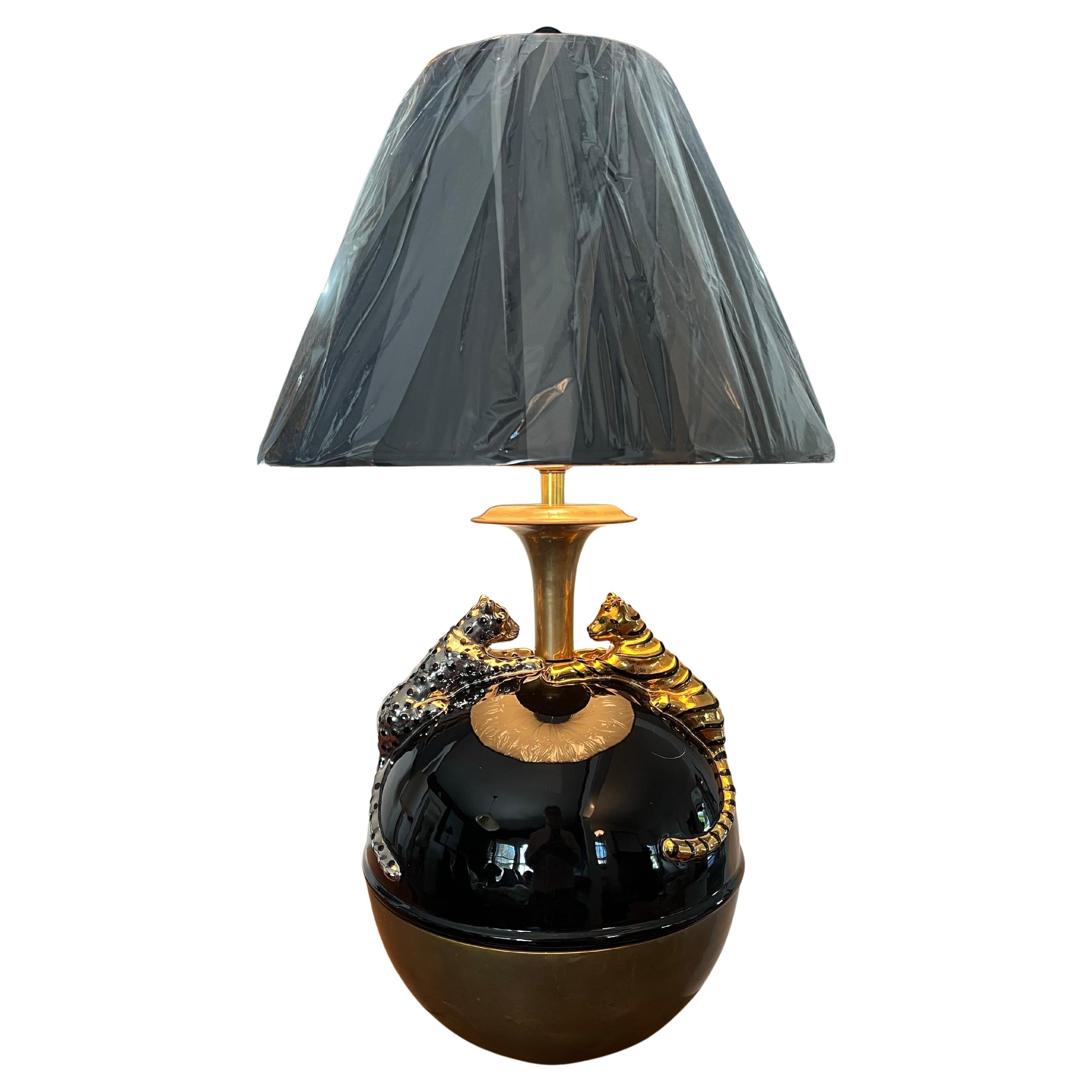 Vintage Art Deco Porcelain and Brass Chapman Lamp In Good Condition For Sale In W Allenhurst, NJ