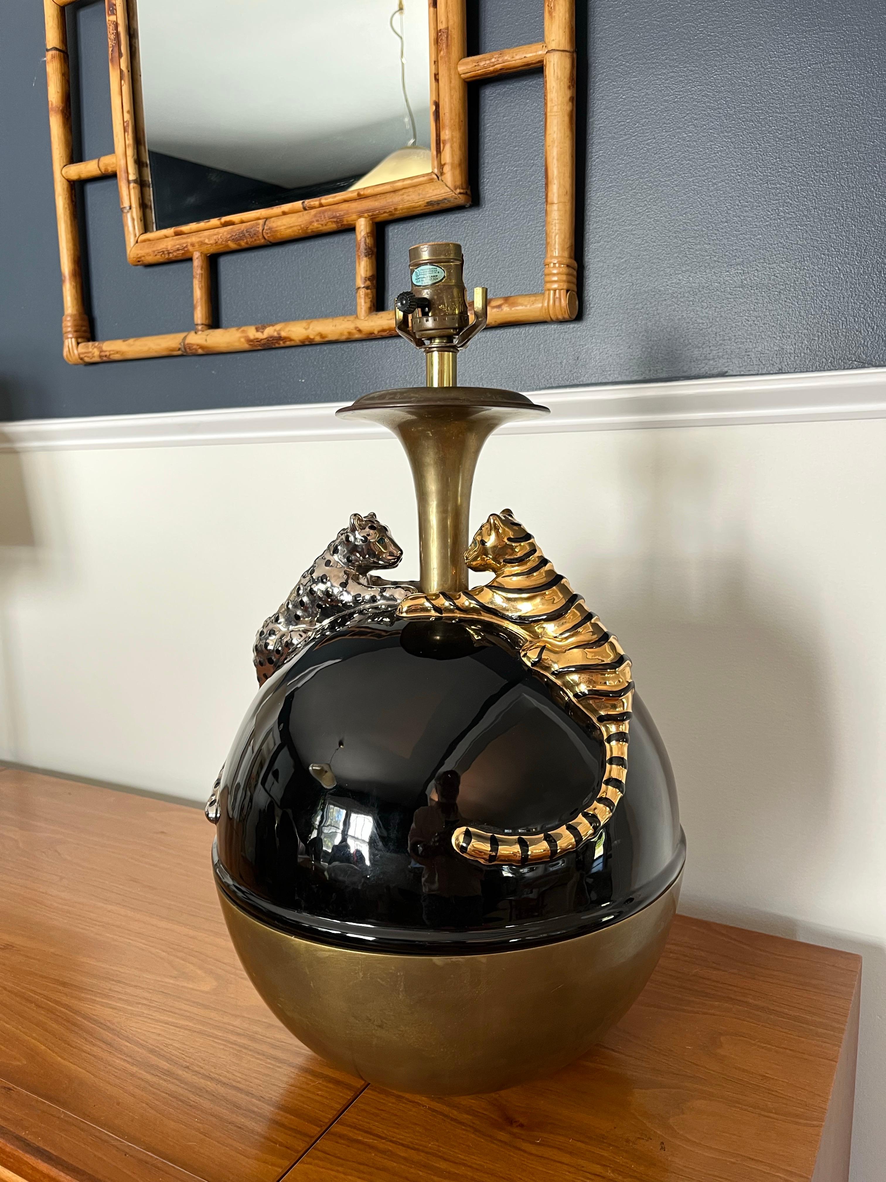 Vintage Art Deco Porcelain and Brass Chapman Lamp For Sale 2