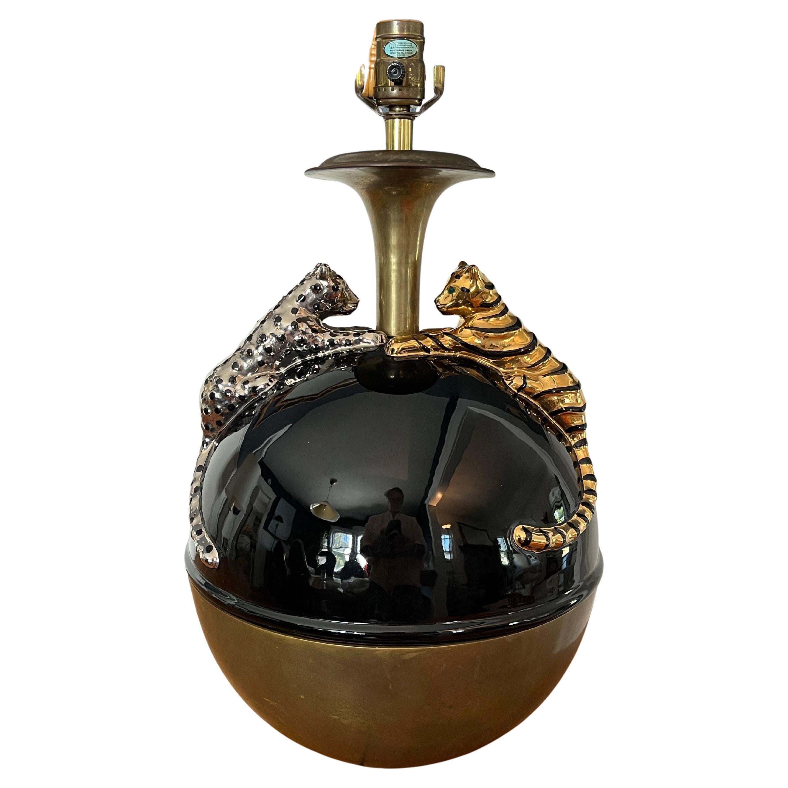 Vintage Art Deco Porcelain and Brass Chapman Lamp For Sale