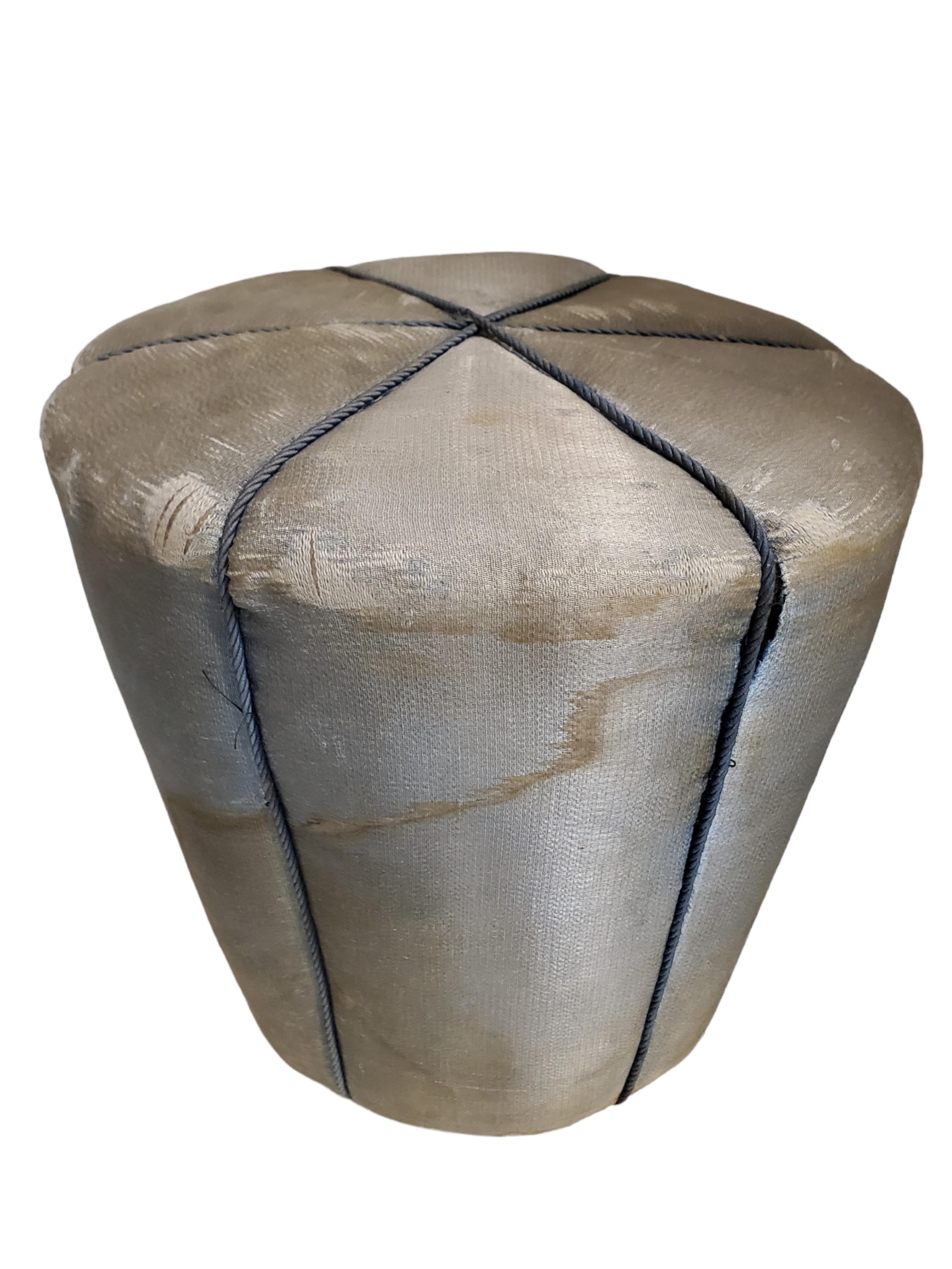  Vintage Art Deco Pouf Upholstered in Original Fabric- Jindrich Halabala In Fair Condition For Sale In New York City, NY