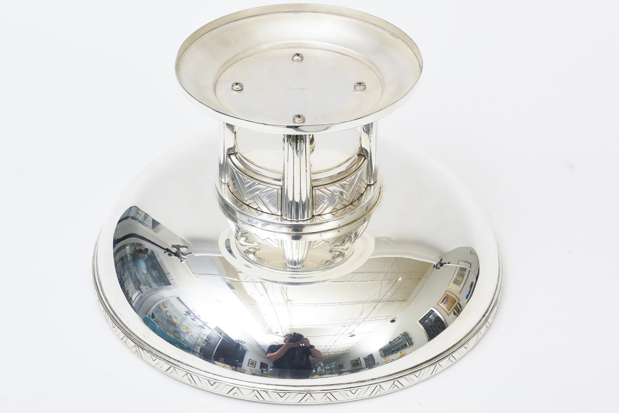 Vintage Art Deco Rare Hallmarked Apollo Silver-Plate Pedestal Bowl With Chevron For Sale 5