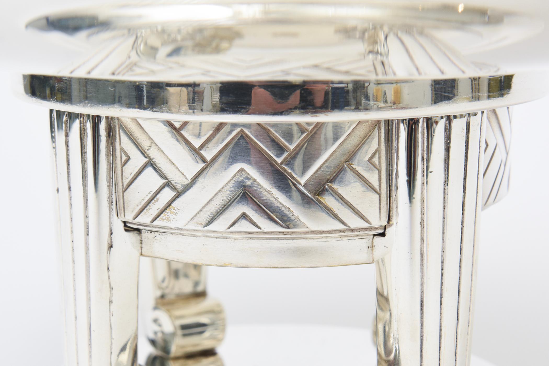 Mid-20th Century Vintage Art Deco Rare Hallmarked Apollo Silver-Plate Pedestal Bowl With Chevron For Sale
