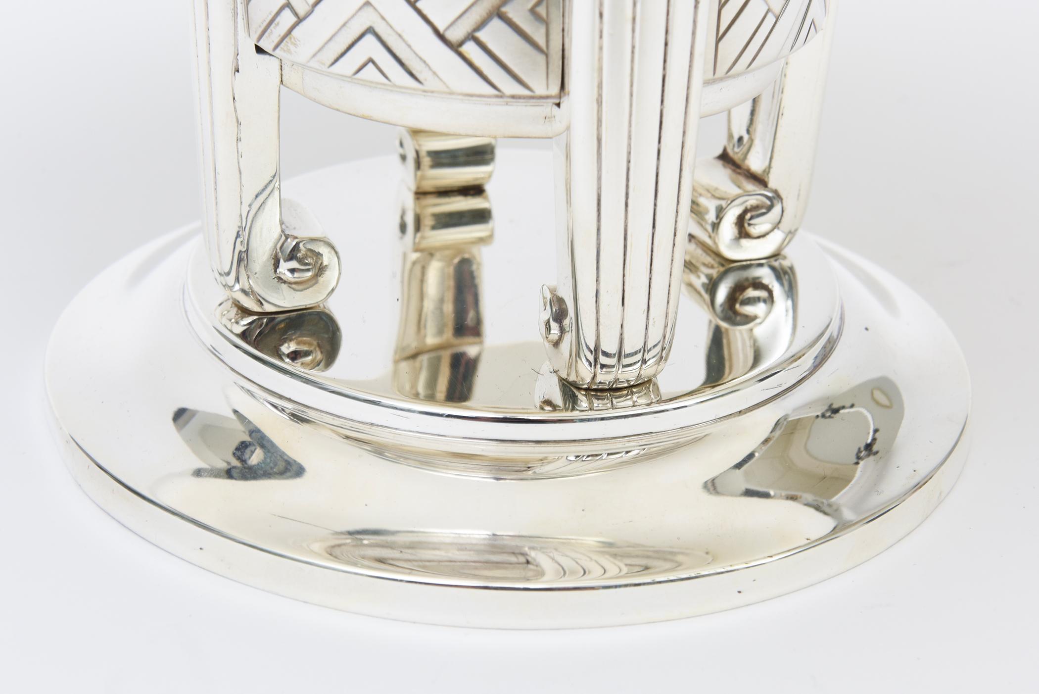 Silver Plate Vintage Art Deco Rare Hallmarked Apollo Silver-Plate Pedestal Bowl With Chevron For Sale