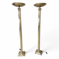 Vintage Art Deco Rembrandt Brass Corinthian Column Torchiere Floor Lamp - Pair
