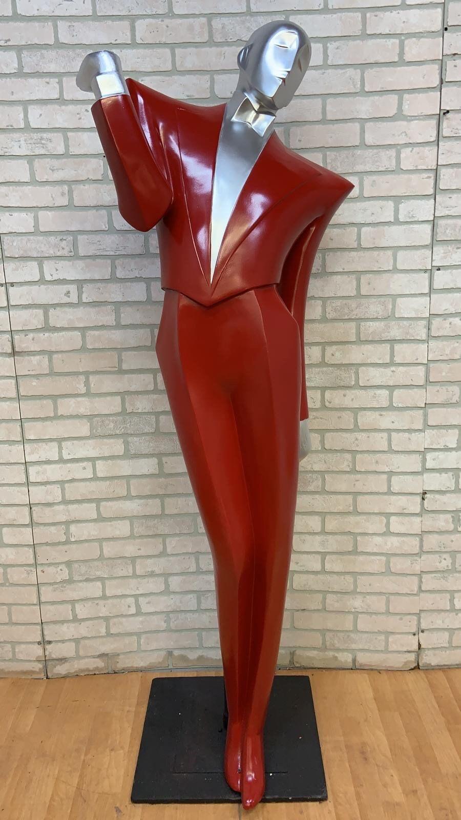Vintage Rare English Art Deco Revival Chrome & Resin LeGarcon Mannequin by Lindsey Balkweill 

This rare English Art Deco Revival Silver and Red Mannequin was created in the 1970s by sculptor and ceramicist Lindsey Balkweill. 

This iconic