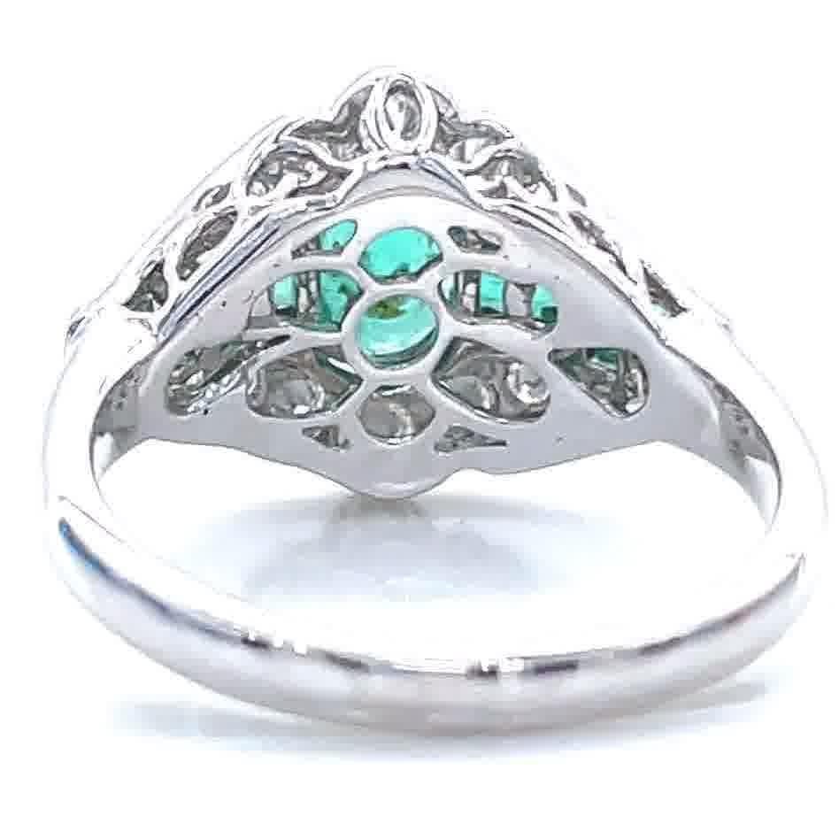 Women's Vintage Art Deco Style Emerald Diamond 18 Karat White Gold Ring