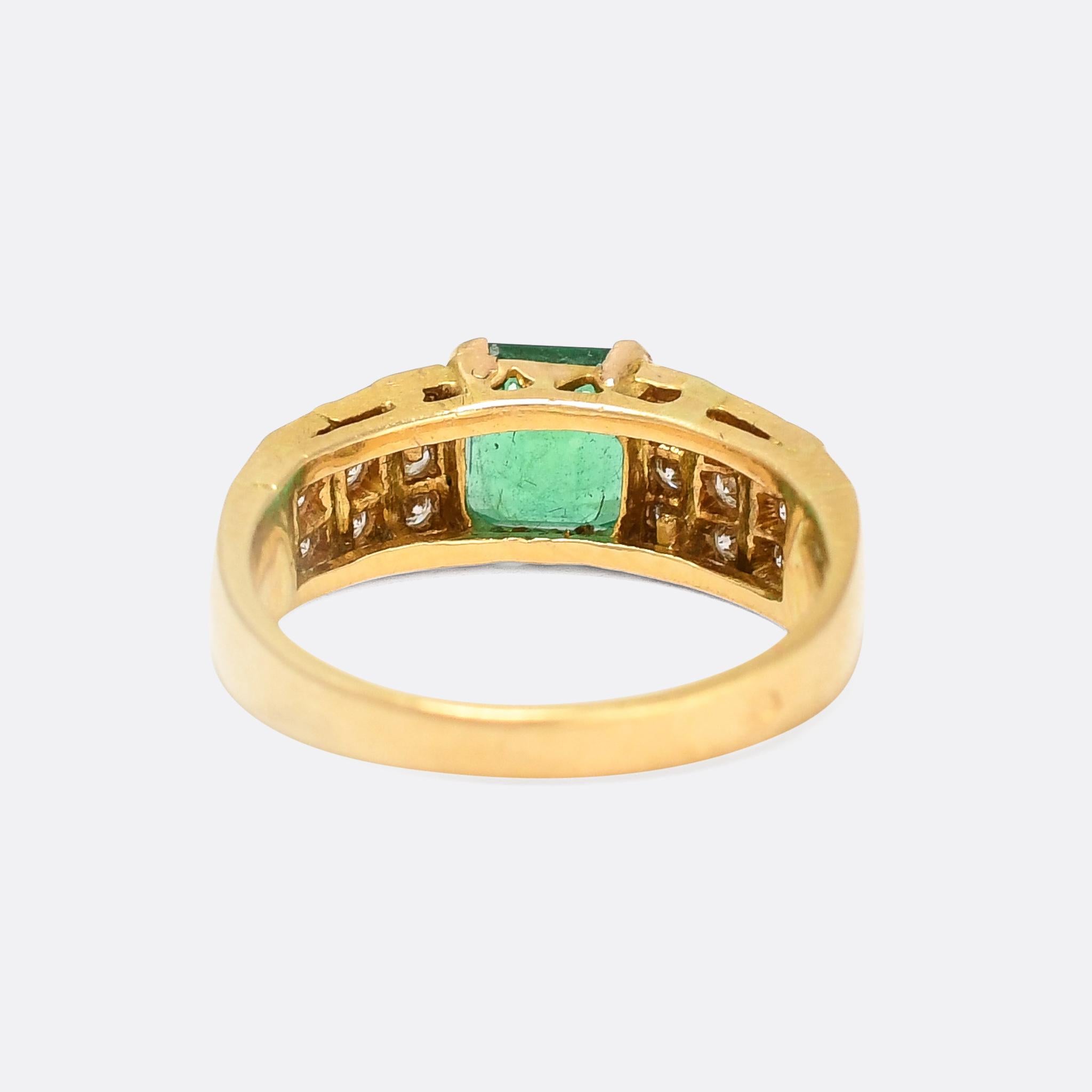 Emerald Cut Vintage Art Deco Style Emerald Diamond Ring