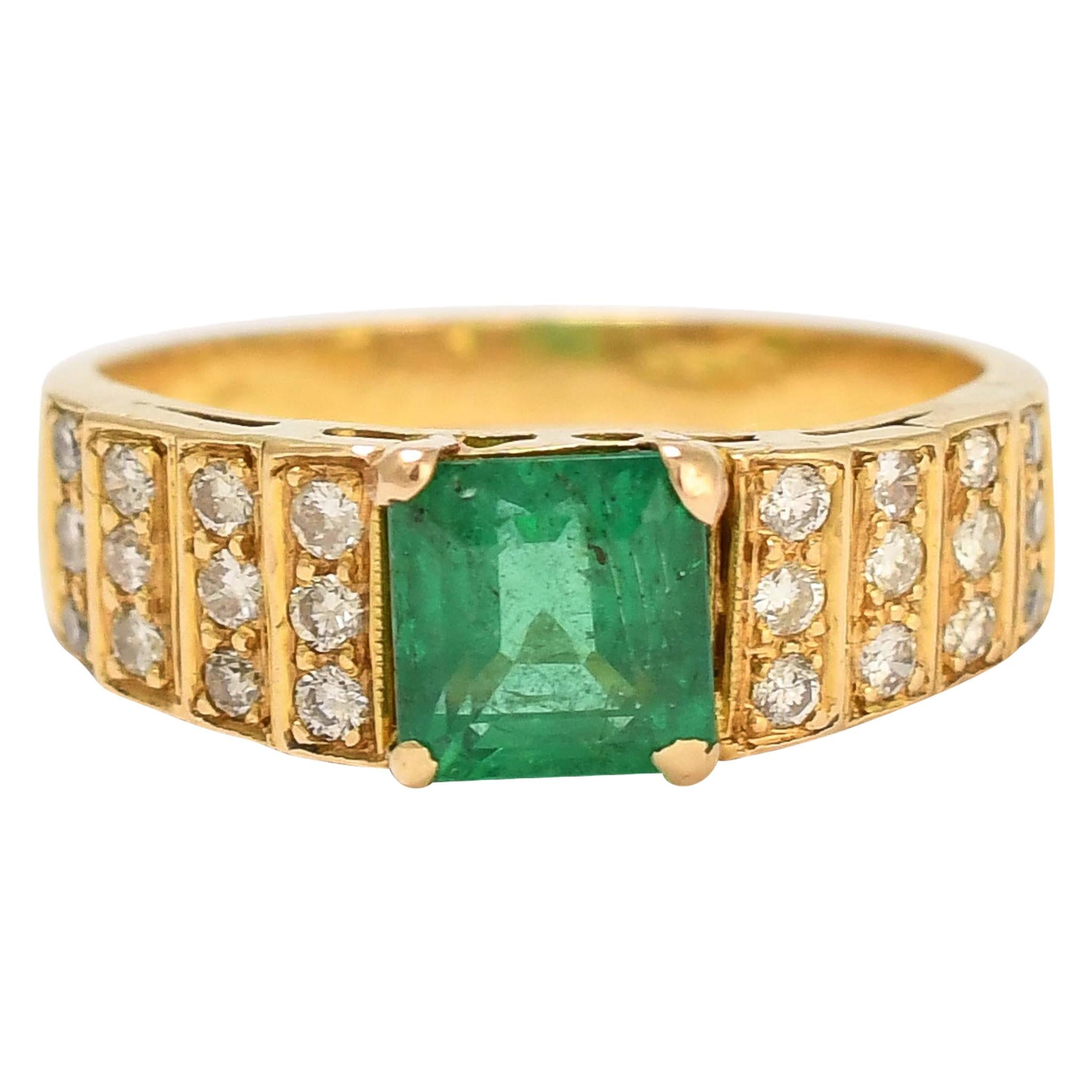 Vintage Art Deco Style Emerald Diamond Ring
