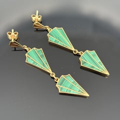 Vintage Art Deco Revival Malachit Tropfenohrringe 18k Gelbgold, 1970er Jahre