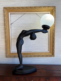 Vintage Art Deco Revival Nude Woman Stretching Globe Lamp