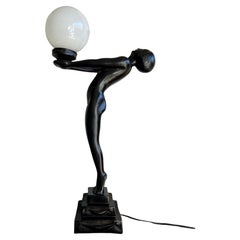 Vintage Art Deco Revival Nude Woman Stretching Globe Lamp