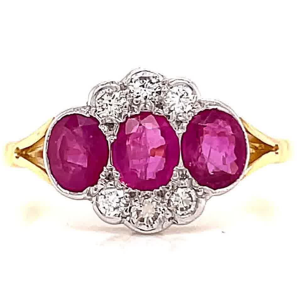 Oval Cut Vintage Art Deco Style Ruby Diamond 18 Karat Gold Ring