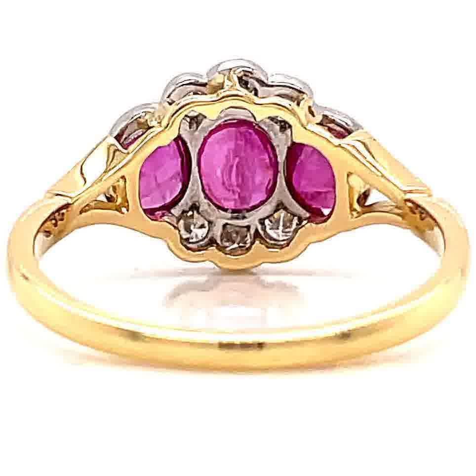 Women's Vintage Art Deco Style Ruby Diamond 18 Karat Gold Ring