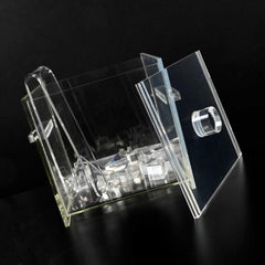 Vintage Art Deco Revival Square Lucite Ice Bucket & Tongs