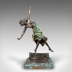 Statua vintage Art Deco Revival, francese, bronzo, marmo, figura, dopo Colinet