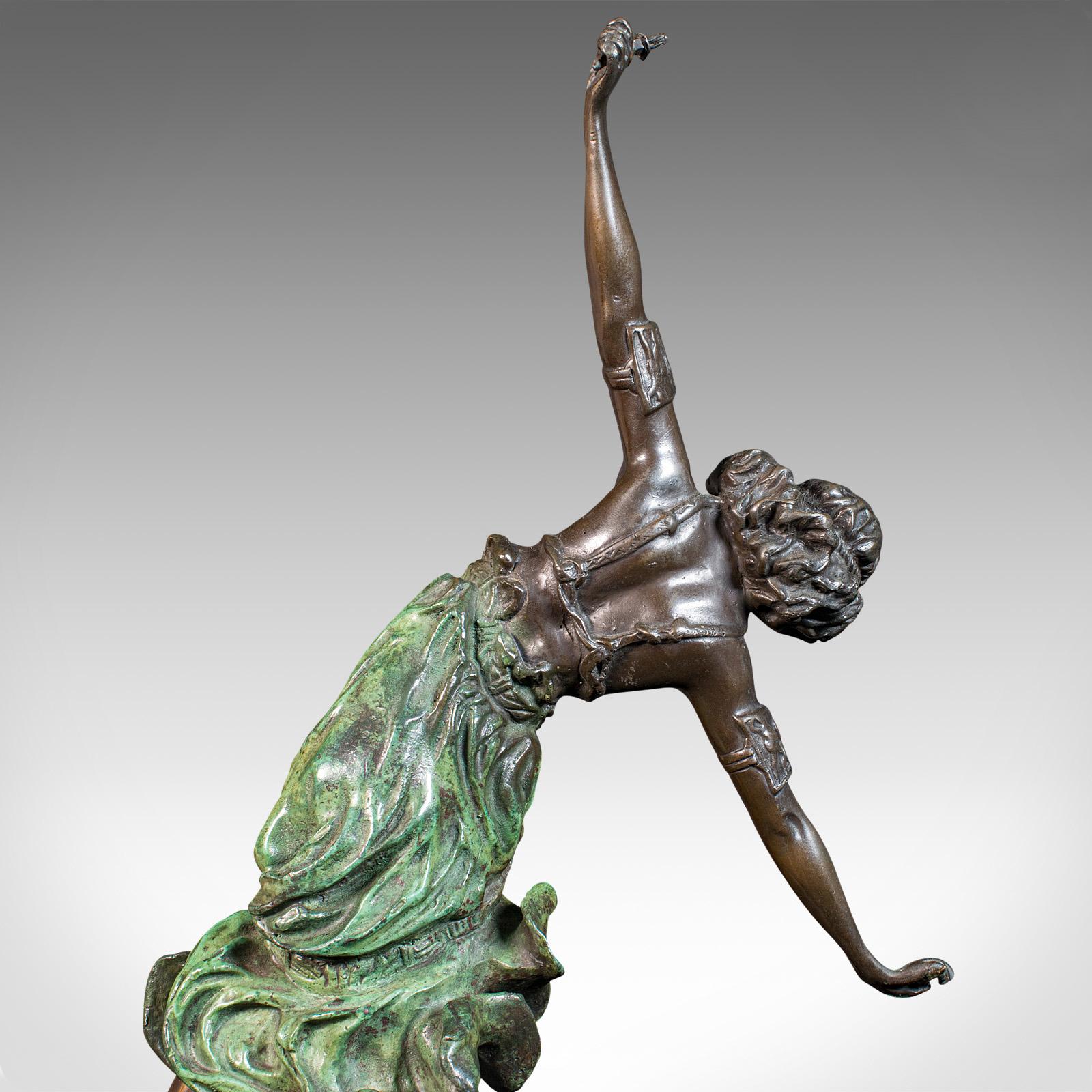 Statue française de style néo-Art déco vintage, bronze, marbre, figure, d'après Colinet 2