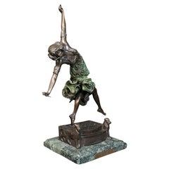 Statue française de style néo-Art déco vintage, bronze, marbre, figure, d'après Colinet