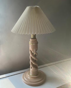 Vintage Art Deco Revival Twisted Birch Wood Table Lamp with Gold Accents