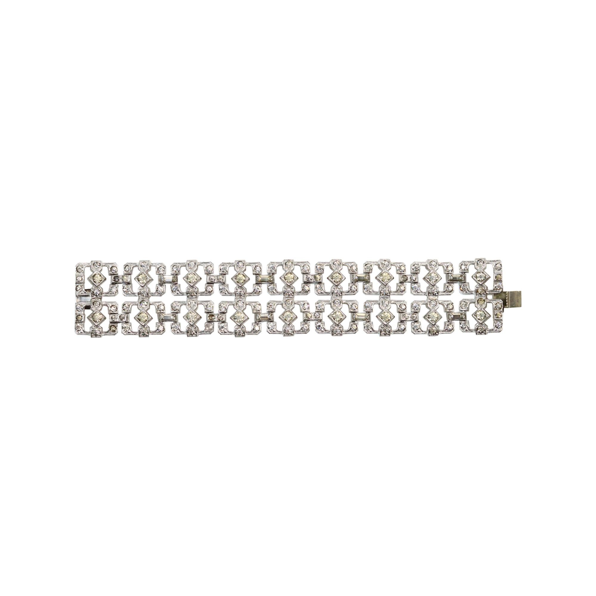 Vintage Art Deco Rhinestone Double Row Bracelet, circa 1960s en vente 2