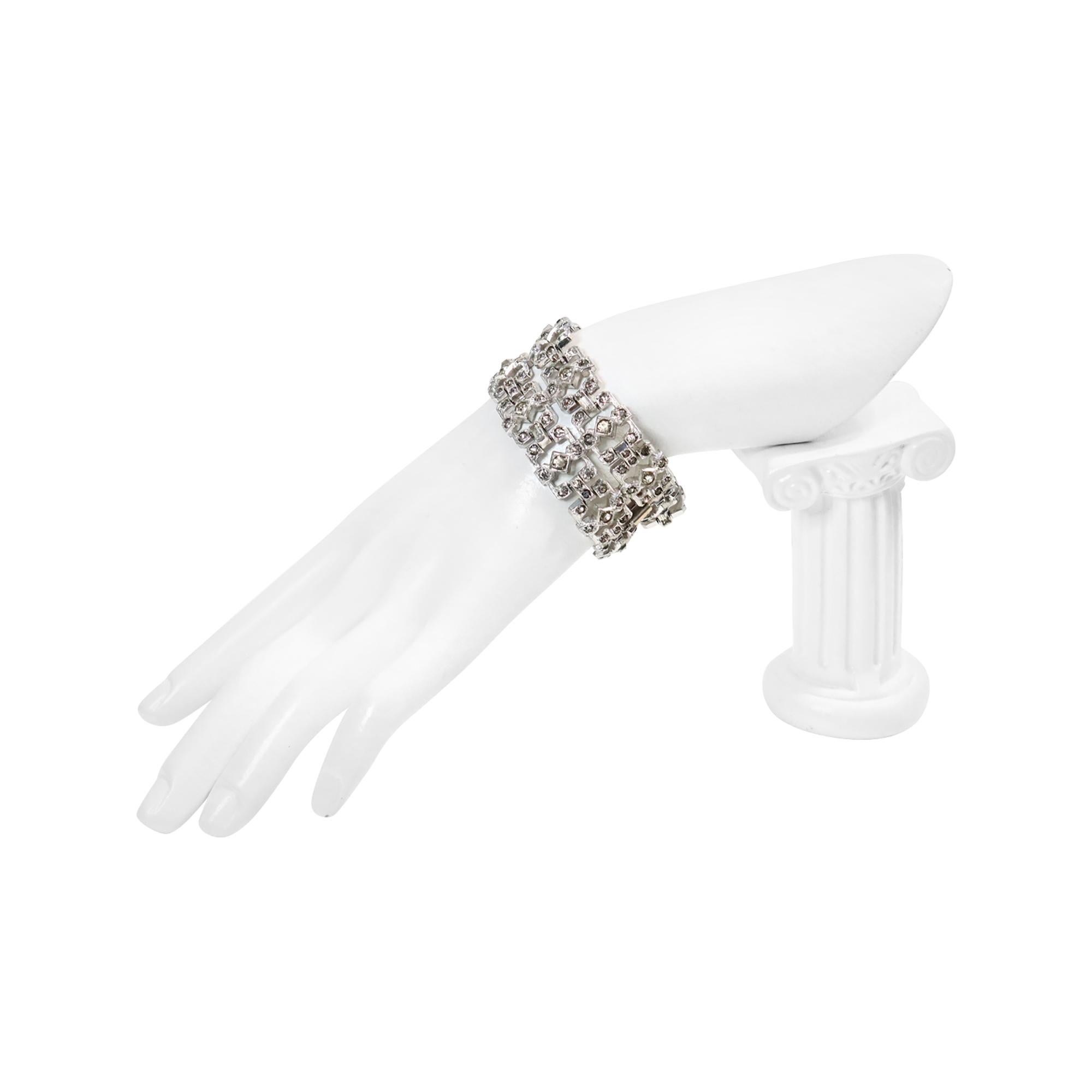 Vintage Art Deco Rhinestone Double Row Bracelet, circa 1960s en vente 1