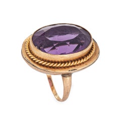 Vintage Art Deco Ring 12ct Amethyst 10k 14k Yellow Gold Large Oval Cocktail 5