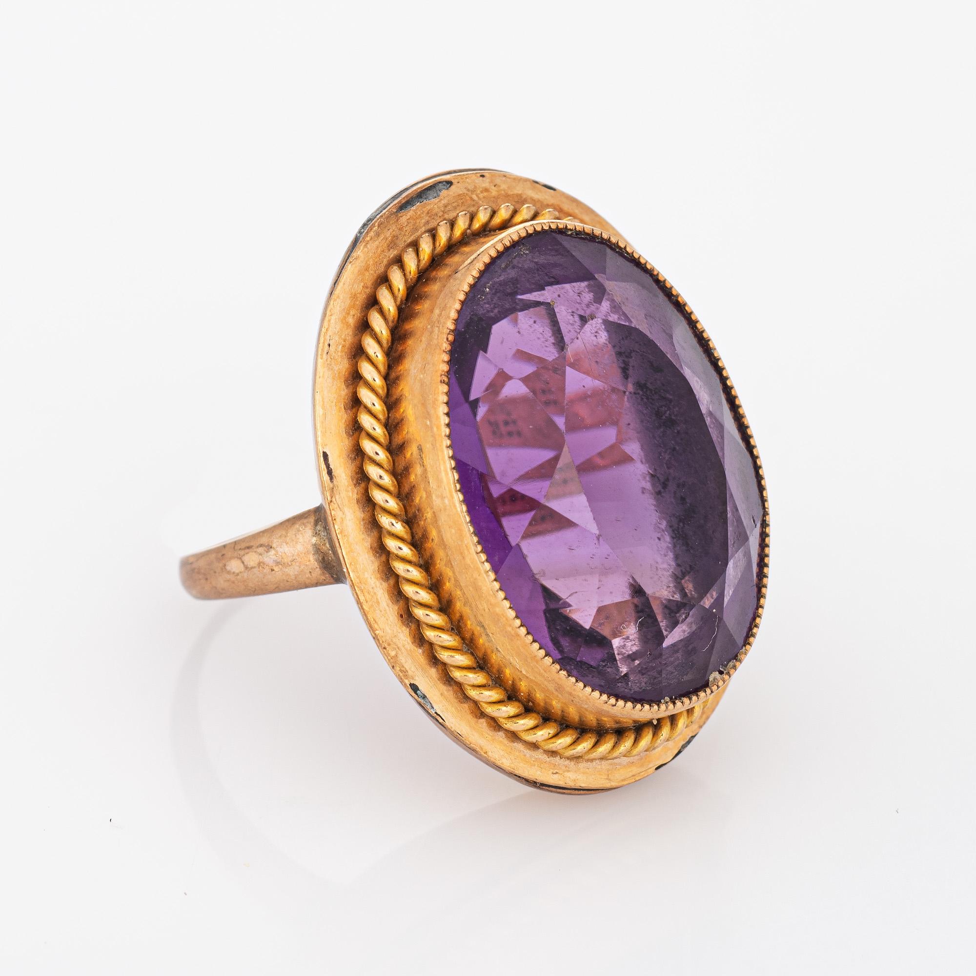 Oval Cut Vintage Art Deco Ring 12ct Amethyst 10k 14k Yellow Gold Large Oval Cocktail 5 For Sale