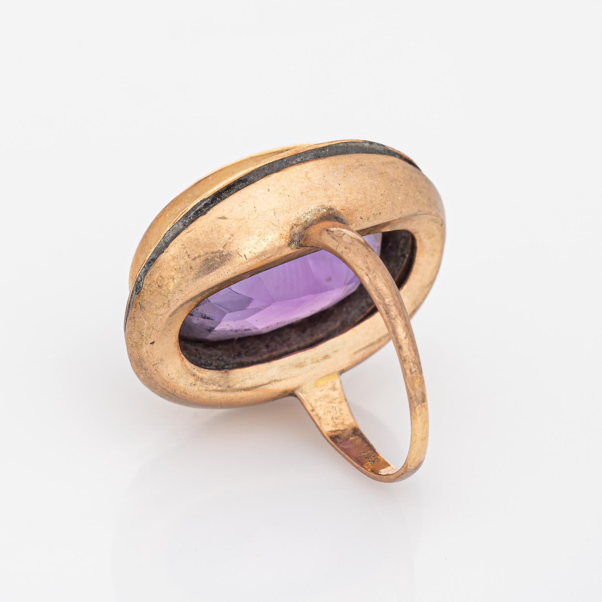 Women's Vintage Art Deco Ring 12ct Amethyst 10k 14k Yellow Gold Large Oval Cocktail 5 For Sale