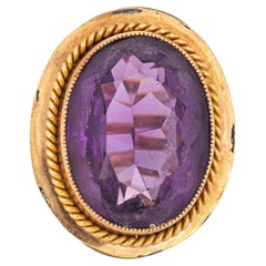 Antique Art Deco Ring 12ct Amethyst 10k 14k Yellow Gold Large Oval Cocktail 5