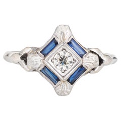 Vintage Art Deco Ring Diamond Lab Sapphire 18k Gold Platinum Band Jewelry 6