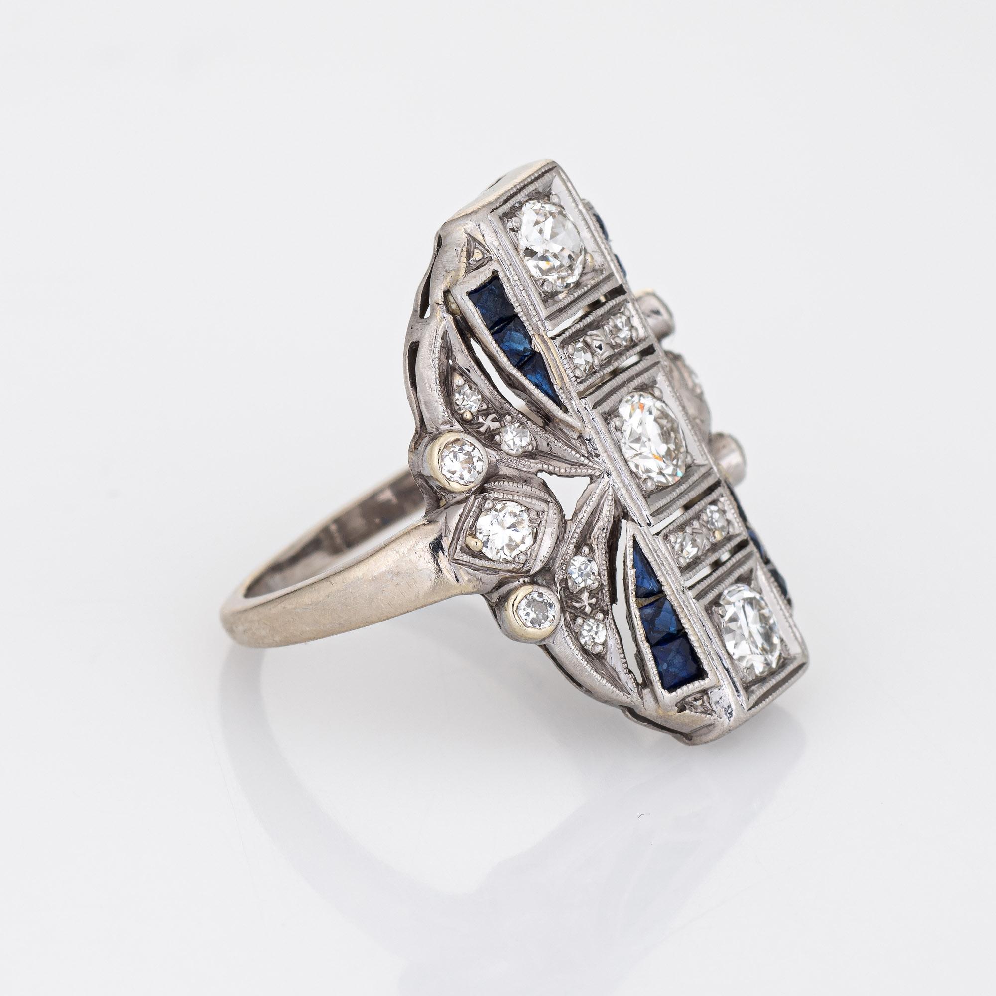 Vintage Art Deco Ring Diamond Sapphire 14k Gold Platinum Plaque Jewelry