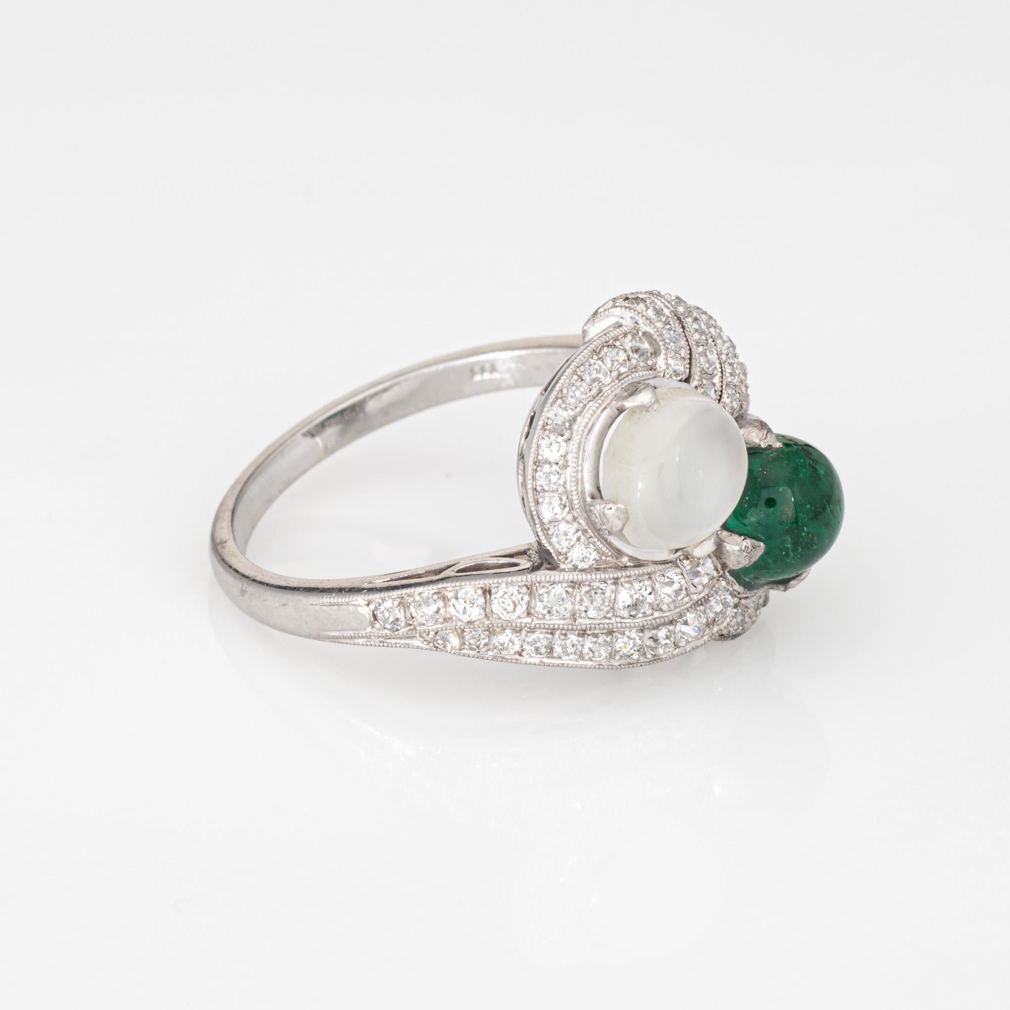 Vintage Art Deco Ring Smaragd Mondstein Diamant Sz 10 Fine Estate Jewelry (Art déco) im Angebot