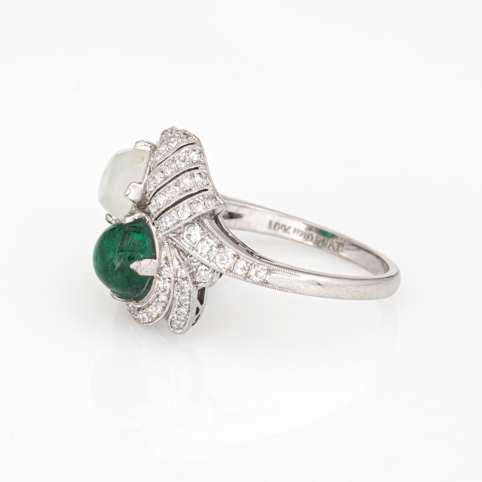 Vintage Art Deco Ring Smaragd Mondstein Diamant Sz 10 Fine Estate Jewelry (Cabochon) im Angebot
