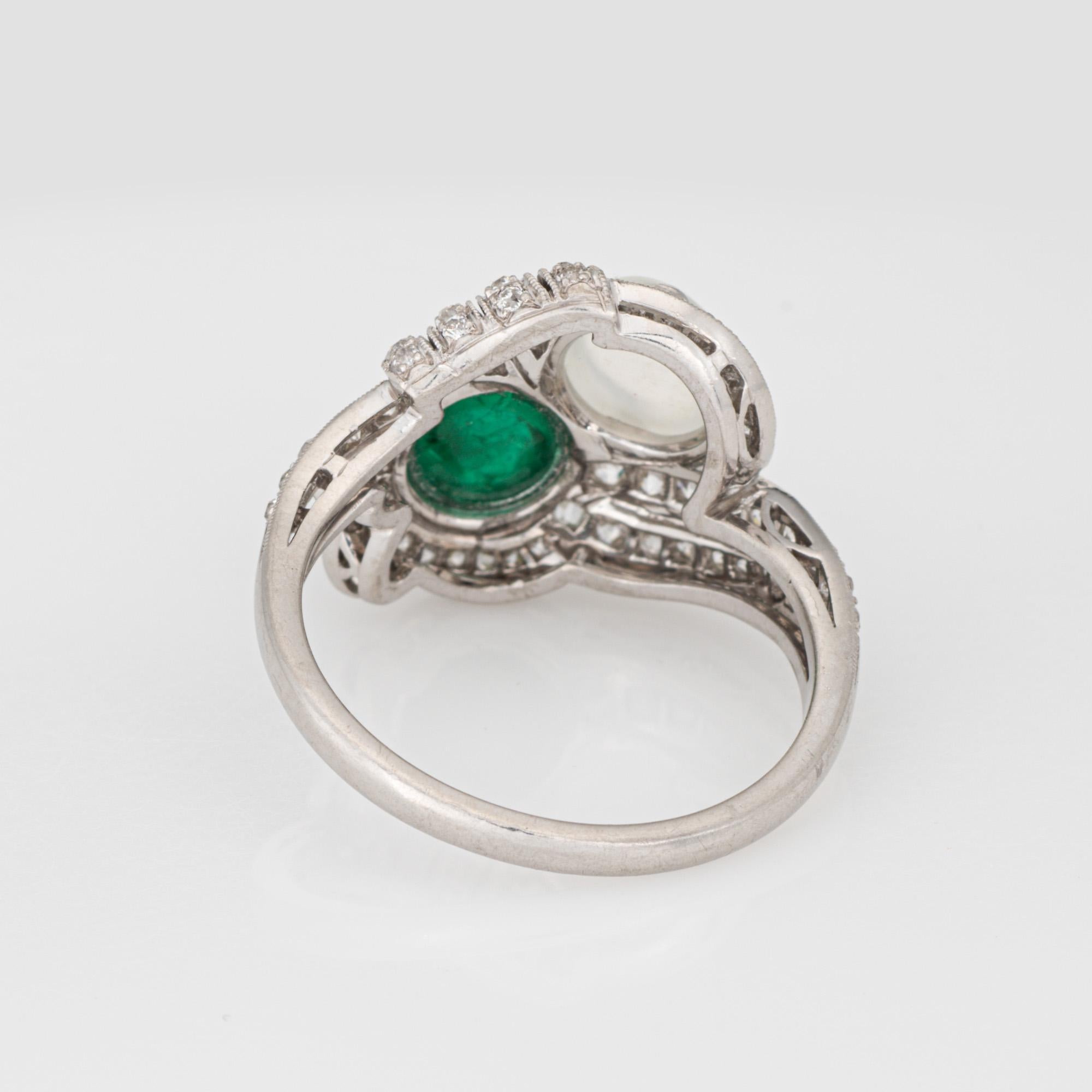 Vintage Art Deco Ring Smaragd Mondstein Diamant Sz 10 Fine Estate Jewelry im Zustand „Gut“ im Angebot in Torrance, CA