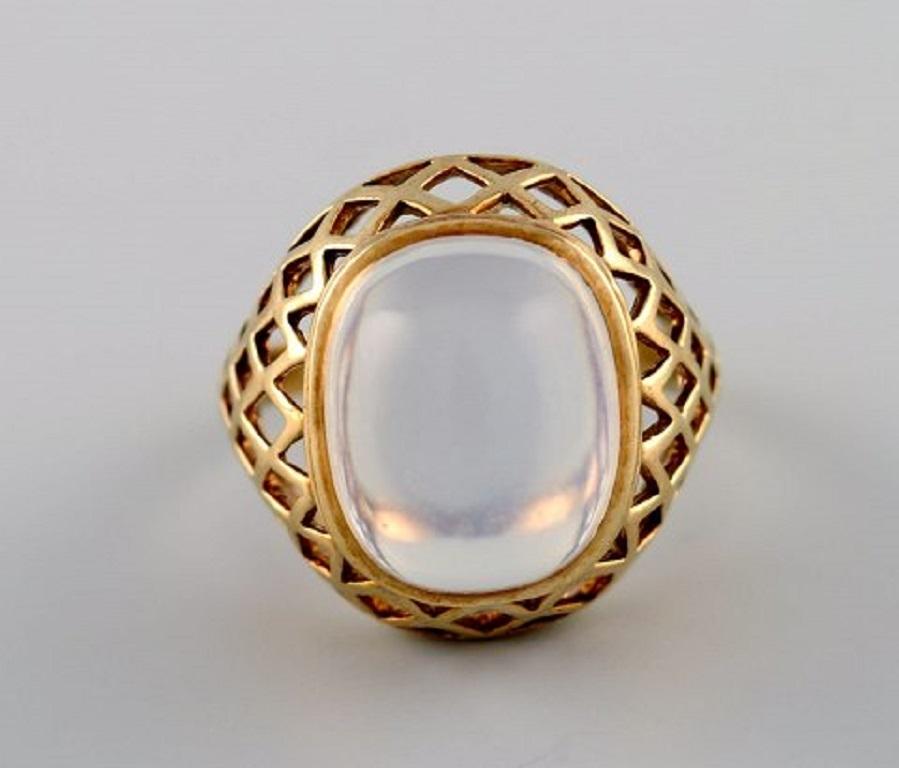 Women's Vintage Art Deco Ring in 14 Carat Gold Adorned with Mountain Crystal, 1940s