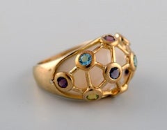 Vintage Art Deco Ring in 9 Carat Gold Adorned with Several Semi-Precious Stones