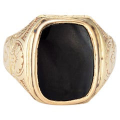Vintage Art Deco Ring Inlaid Onyx Men's 14k Yellow Gold Sz 9.5 Square Signet