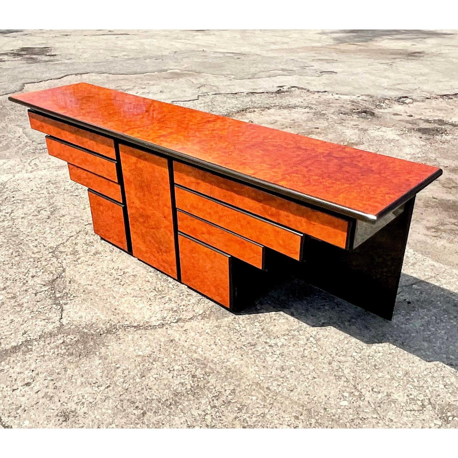 Vintage Art Deco Roche Bobois Burl Wood Stacked Credenza In Good Condition In west palm beach, FL