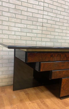 Vintage Art Deco Roche Bobois Burled Olive Wood & Black Lacquer Credenza