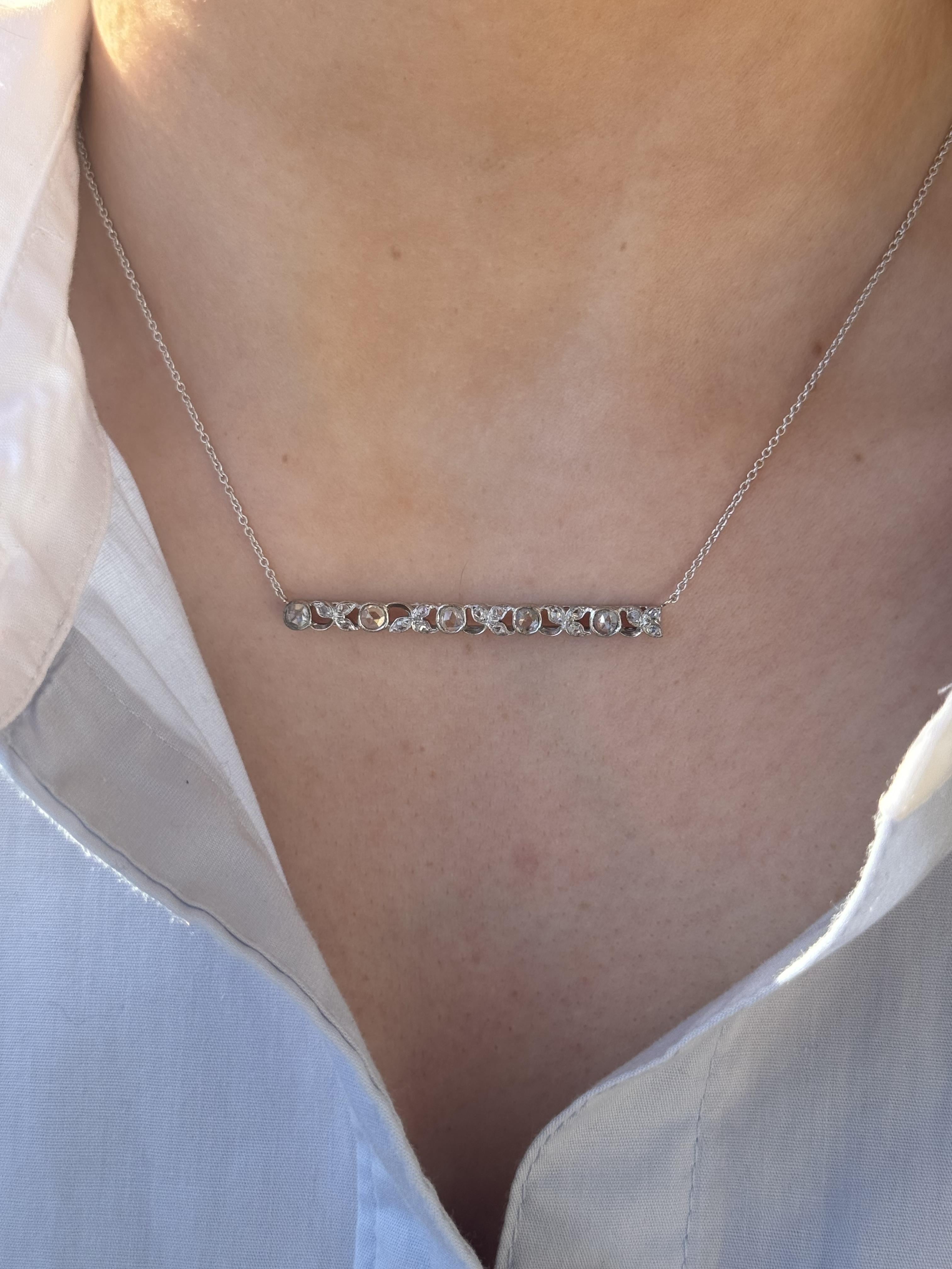 Vintage Art Deco Rose Cut Diamond Bar Necklace In Excellent Condition In Montgomery, AL
