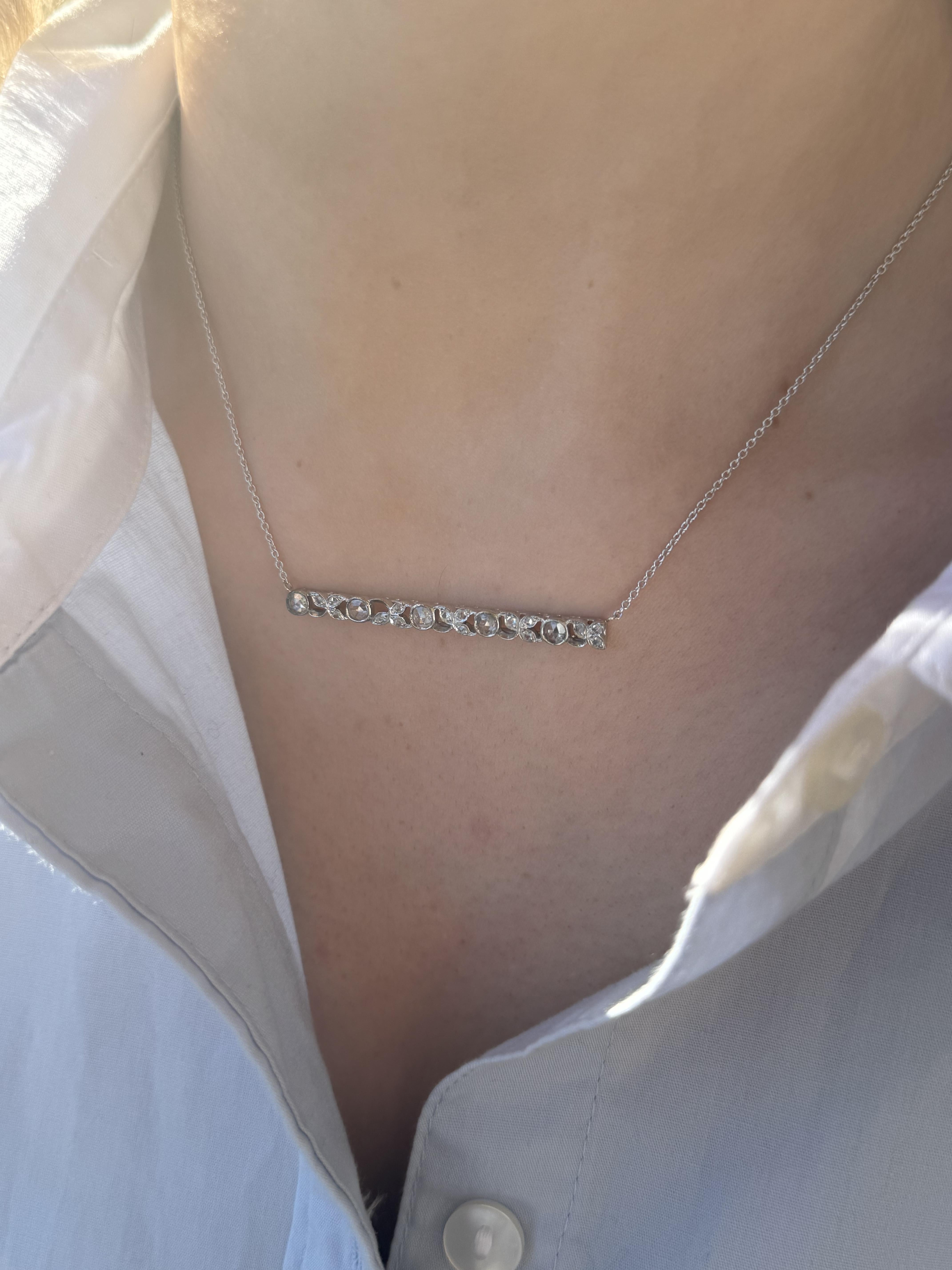Women's Vintage Art Deco Rose Cut Diamond Bar Necklace