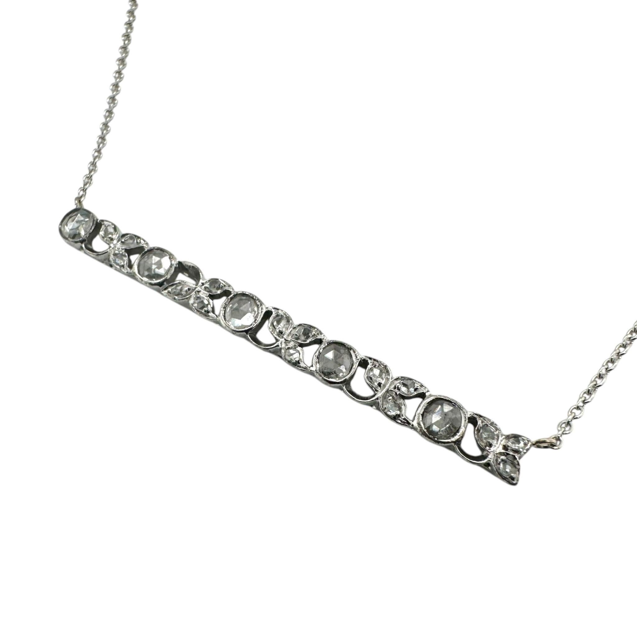 Vintage Art Deco Rose Cut Diamond Bar Necklace 1