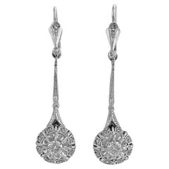 Vintage Art Deco Style Rose Cut Diamond Dangle Earrings 18 Karat White Gold