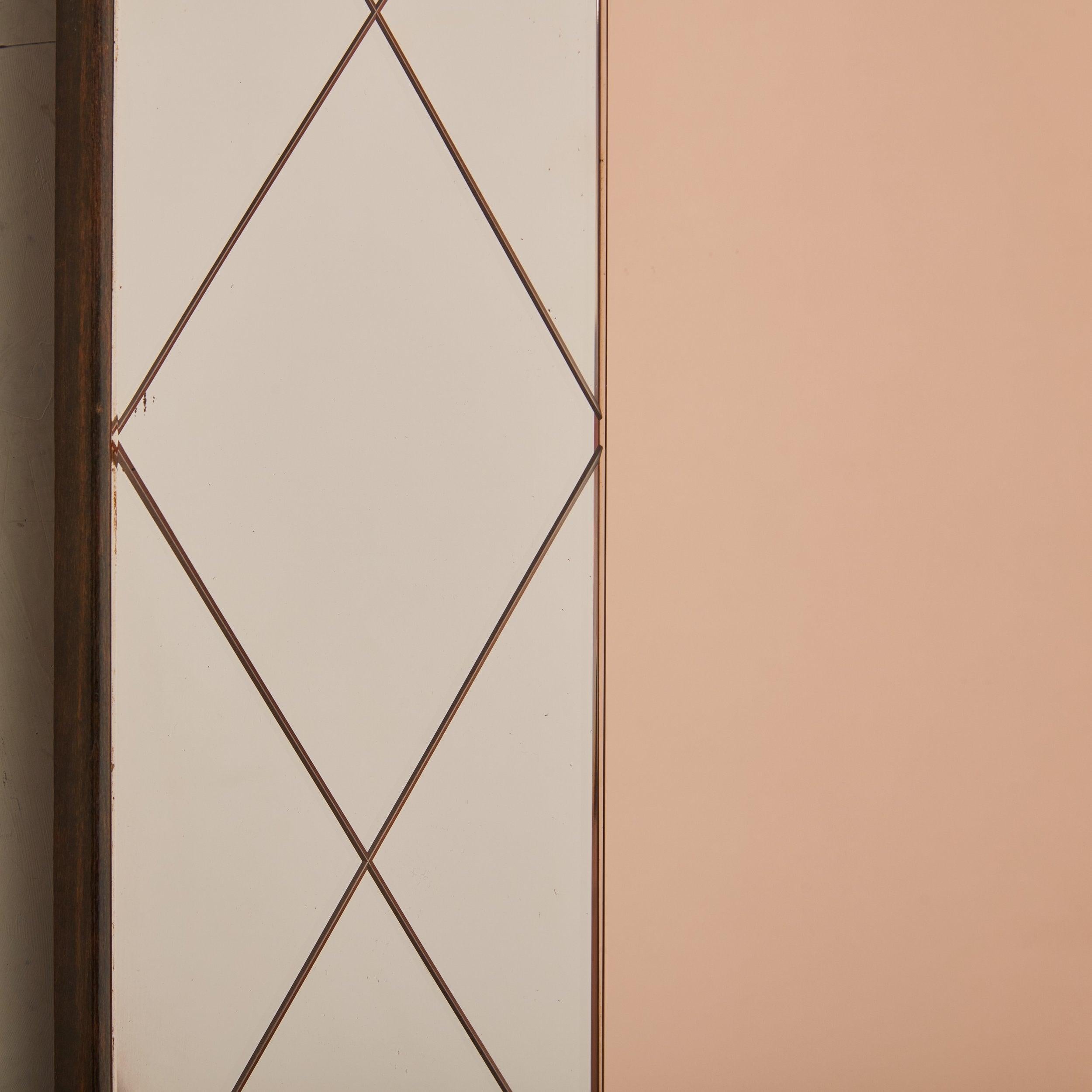 Glass Vintage Art Deco Rose Gold Wall Mirror, France