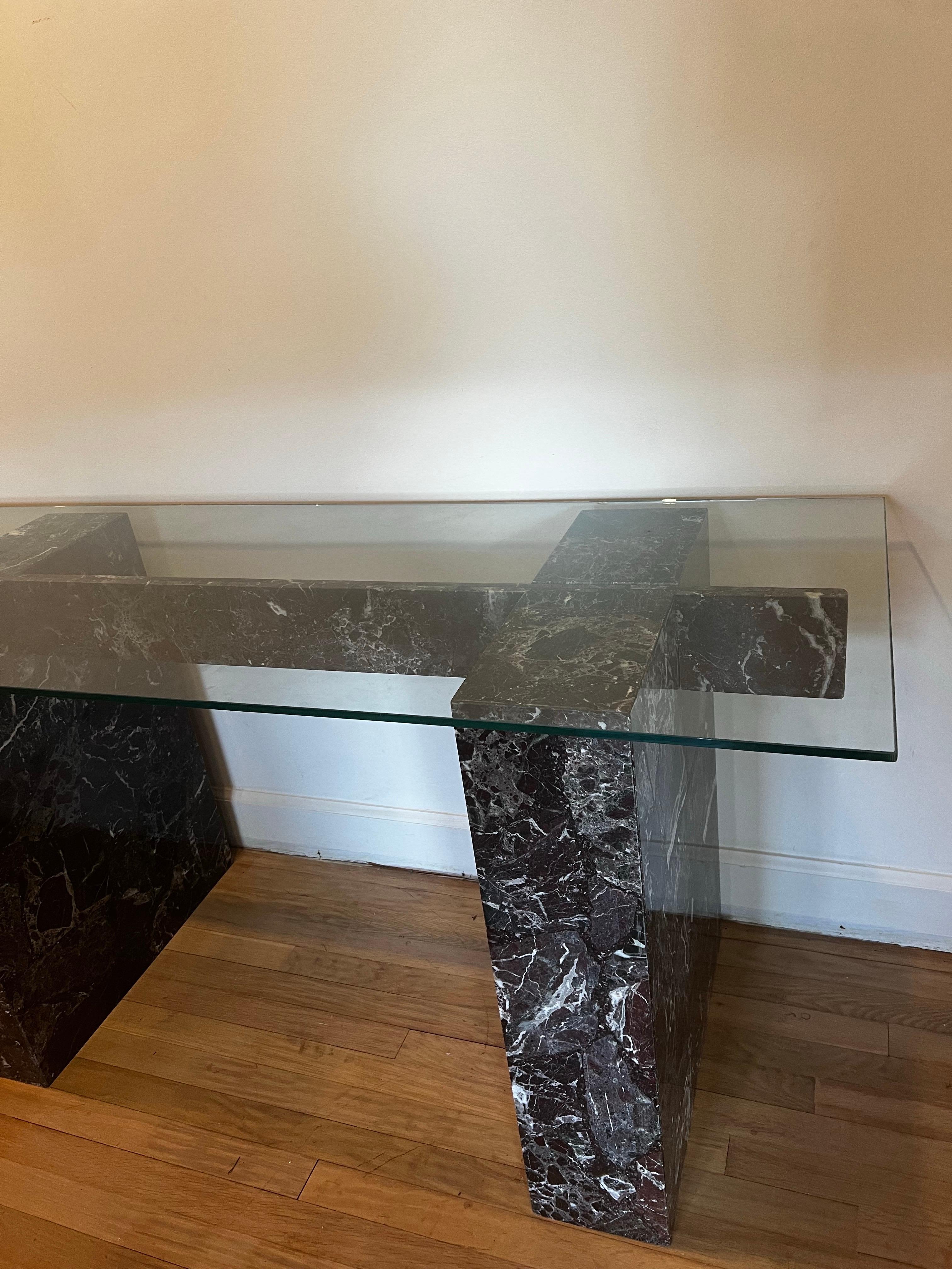 Table de salle à manger vintage Art Déco Rosso Levanto en marbre avec plateau en verre en vente 6