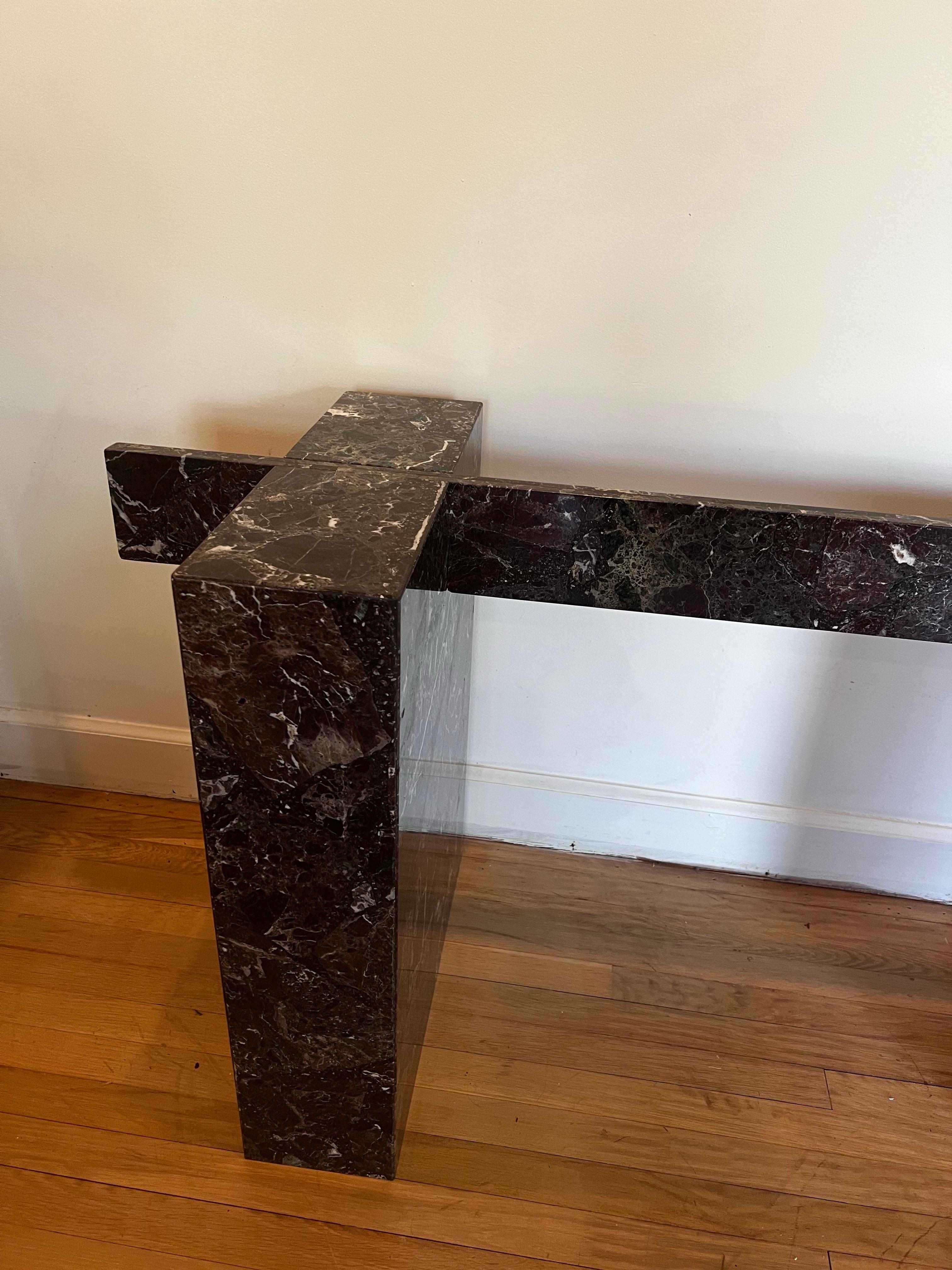 Table de salle à manger vintage Art Déco Rosso Levanto en marbre avec plateau en verre en vente 2